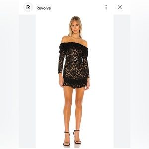 REVOLVE Black Floral Lace Off-Shoulder Mini Dress